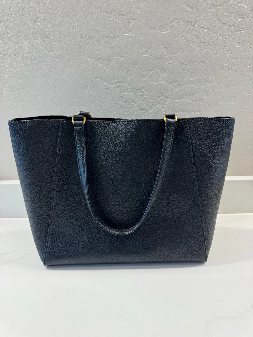 Tory Burch Black Pebbled Leather Tote with Gold Accents + Dust Bag